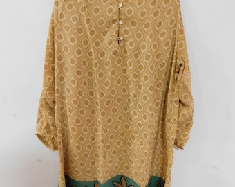 chemise vintage en crêpe de soie pure, chemisier long en soie de créateur boho hippie, tenues d'été décontractées robe courte, tunique boho en soie vintage