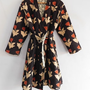 Floral Quilted Cotton Robe: Reversible Warm Winter Jacket