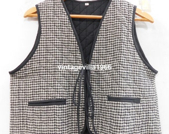 Black cotton vest, Handloom cotton khadi quilted vest coat, Quilted winter warm west coat, women wear short vest, gift for her