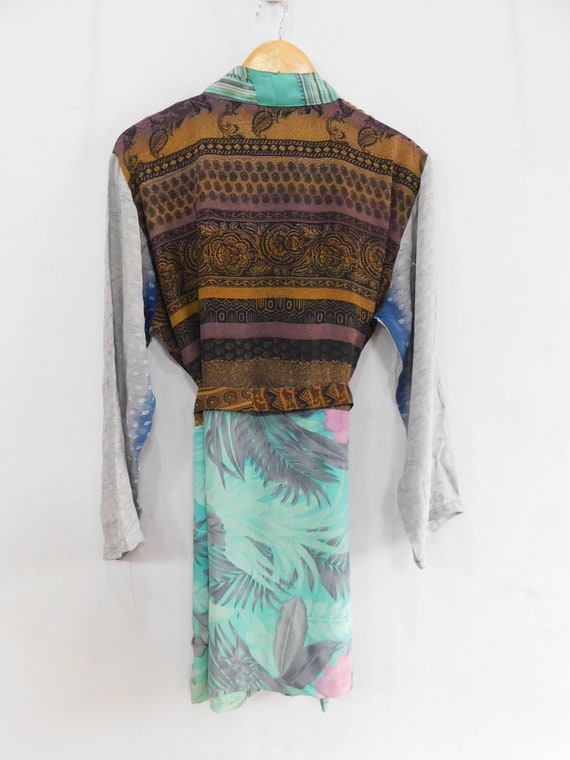 Silk beach wear dress, vintage sari kimono, pure … - image 6