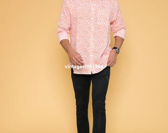 Handmade Block Print Cotton Shirt: Men's Casual Summer Wear