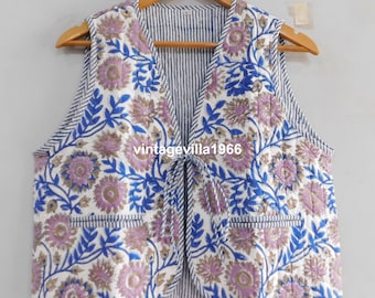 White floral printed jacket, short vest, vest coat, cotton block print vest jacket, multi colored floral jackets