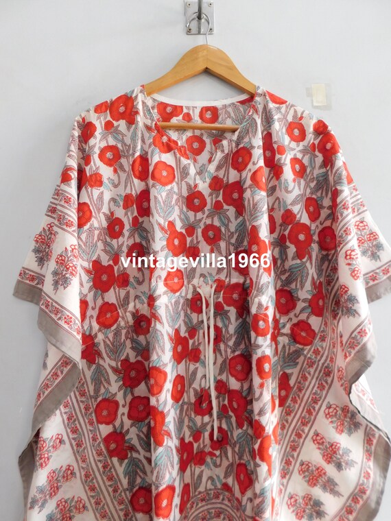 Red floral kaftans, women wear dress, beach wear … - image 4