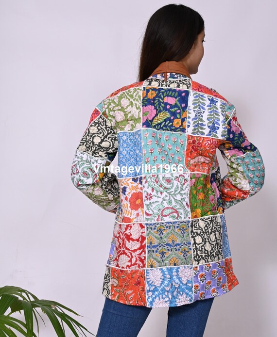 Patchwork Cotton Quilted Jacket: Block Print Bohe… - image 6