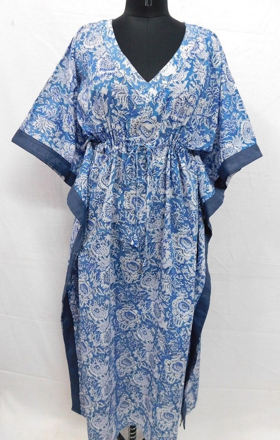 cotton light weight summer wear beach wear dress Hand Block floral print women/'s kaftan maxi Gown nightwear