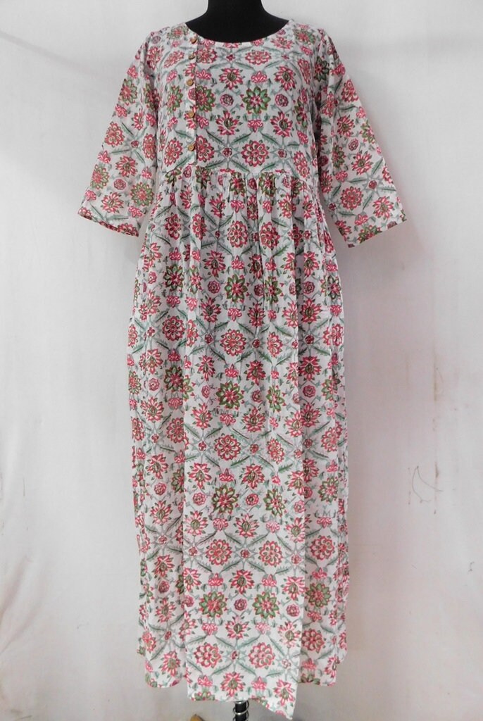 Cotton Top Hand Block Printed Long Dress Bohemian Hippie | Etsy