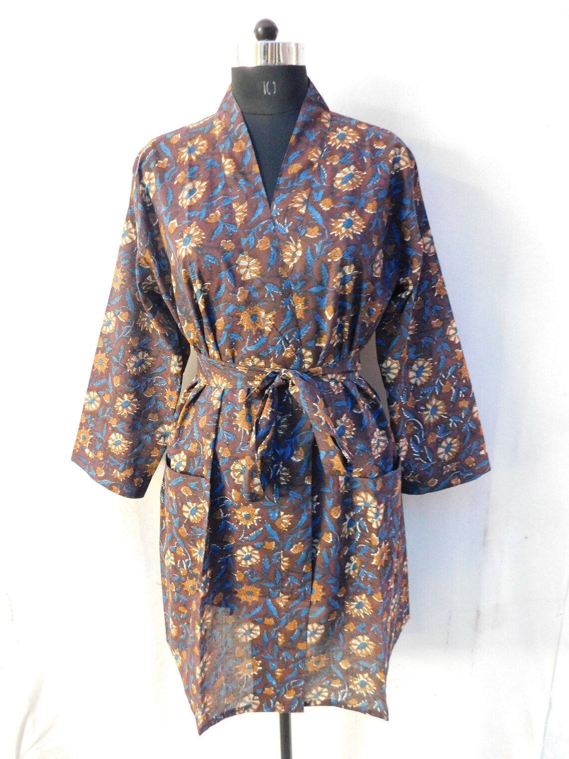 Cotton Bathrobe Indian Handmade Block Floral Printed Robe Etsy