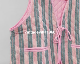 Pink vest coat, Striped print vest , short vest, women wear jacket, short jacket, short west coat , gift for her