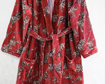 Tiger printed long kimono intimates sleepwear bridesmaid velvet dressing gown velvet robes
