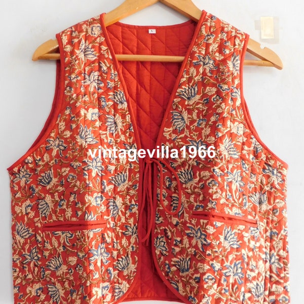 Bagru print vest, cotton block print vest, designer, cotton block print quilted vest coat, short vest jackets for women