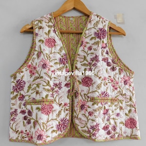 Floral printed vest, cotton block print vest, quilted cotton vest coat, women wear short quilted vest jacket for women, short waist coat