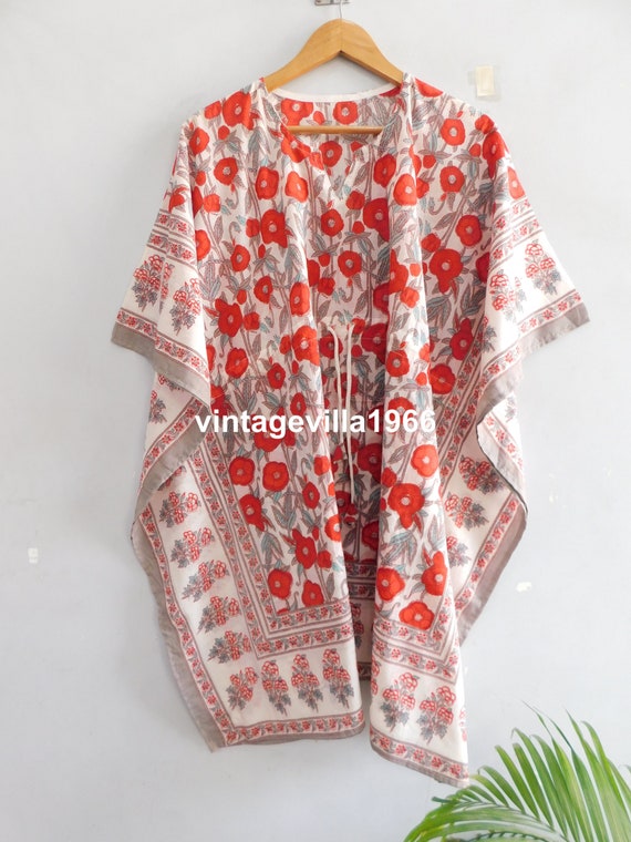 Red floral kaftans, women wear dress, beach wear … - image 2
