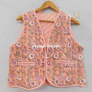 Cotton vest, block printed vest coat, floral print women wear vest, boho hippie west coat, short vest, gift for her
