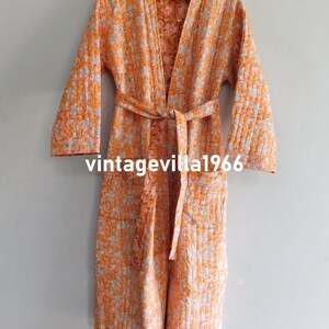 Block Printed Cotton Kimono Robe: Quilted Floral Jacket