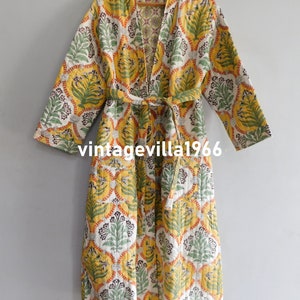 Cotton Quilted Kimono Robe: Floral Print Blazer, Reversible Jacket
