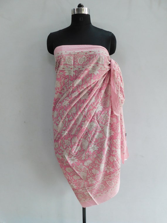 Buy Pink Floral Print Sarong, Women Wear Pareo, Cotton Handmade