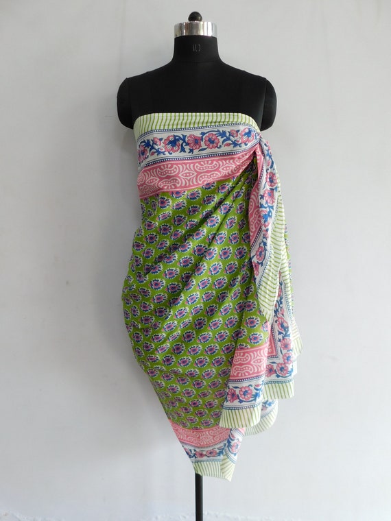 Green sarong , cotton handmade pareo , cotton boho