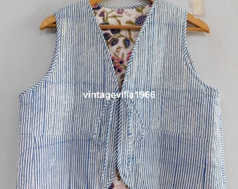 Cotton vest coat, reversible vest for women, striped print vest, boho hippie short jackets, cotton handmade block printed vest