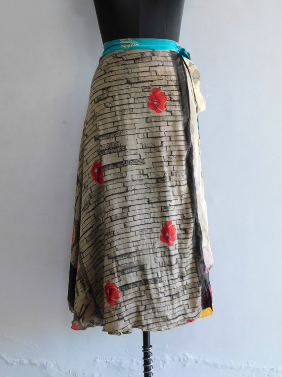 Indian handmade skirt, vintage silk skirts, 2 lay… - image 2