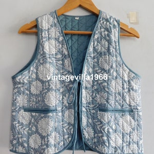 Designer cotton vest, block print quilted vest coat, women wear winter warm quilted vest jacket, gift for her