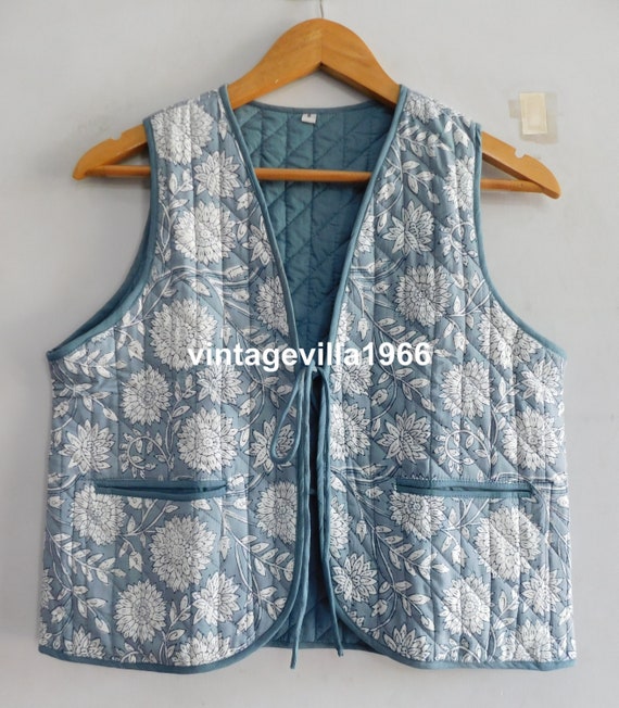 Monogram Quilted Gilet, Blue, 48