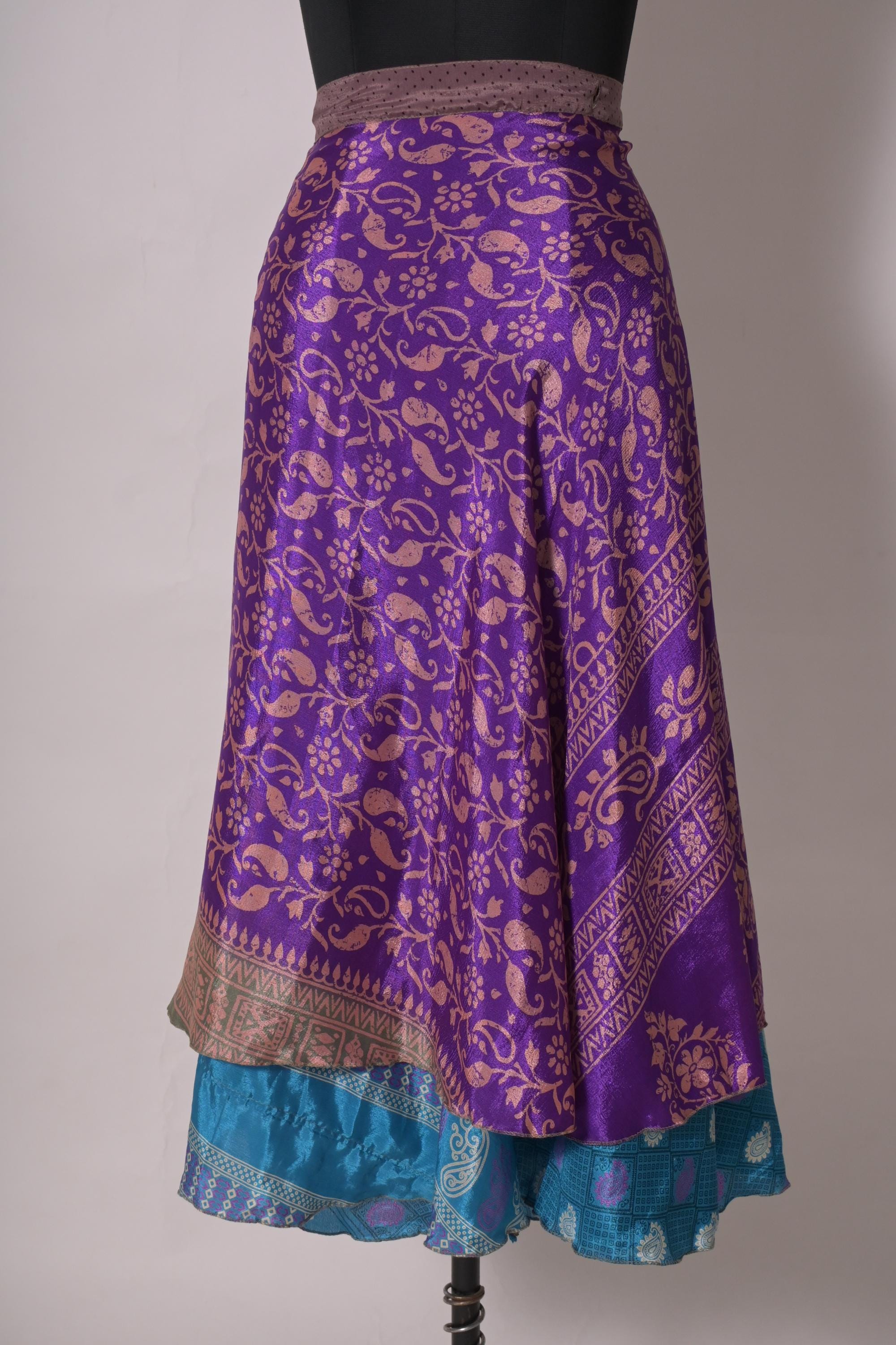 Reversible Silk Sari Wrap Skirt: Boho Hippie Dress, Plus Size