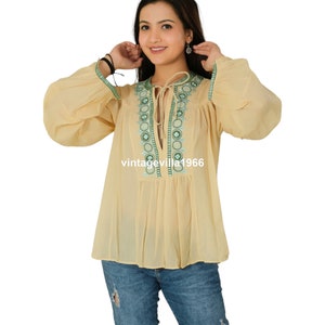 Embroidered Cotton Voile Blouse: Boho Designer Top