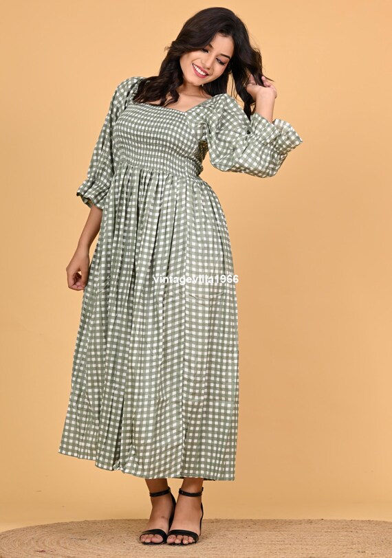 blue dress for baby girl Pink Boho Gingham Tied Straps Smocked Maxi Dress main image 1