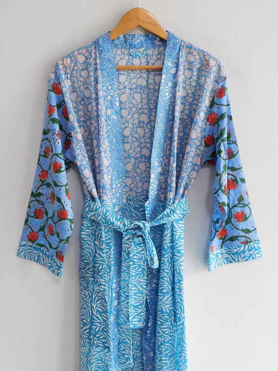 Blue floral dress, cotton handmade block printed d