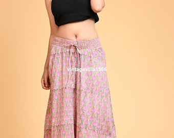 Handmade Cotton Block Print Skirt: Boho Beachwear with Elastic Waist