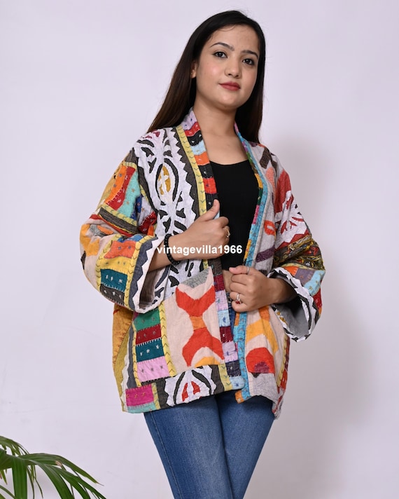 Handmade Kantha Cotton Jacket: Patchwork Embroide… - image 2