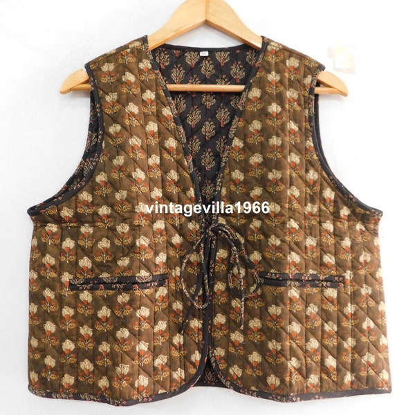 Cotton block print vest, designer bohemian hippie vest, short jacket, short vest coat, Quilted cotton vest