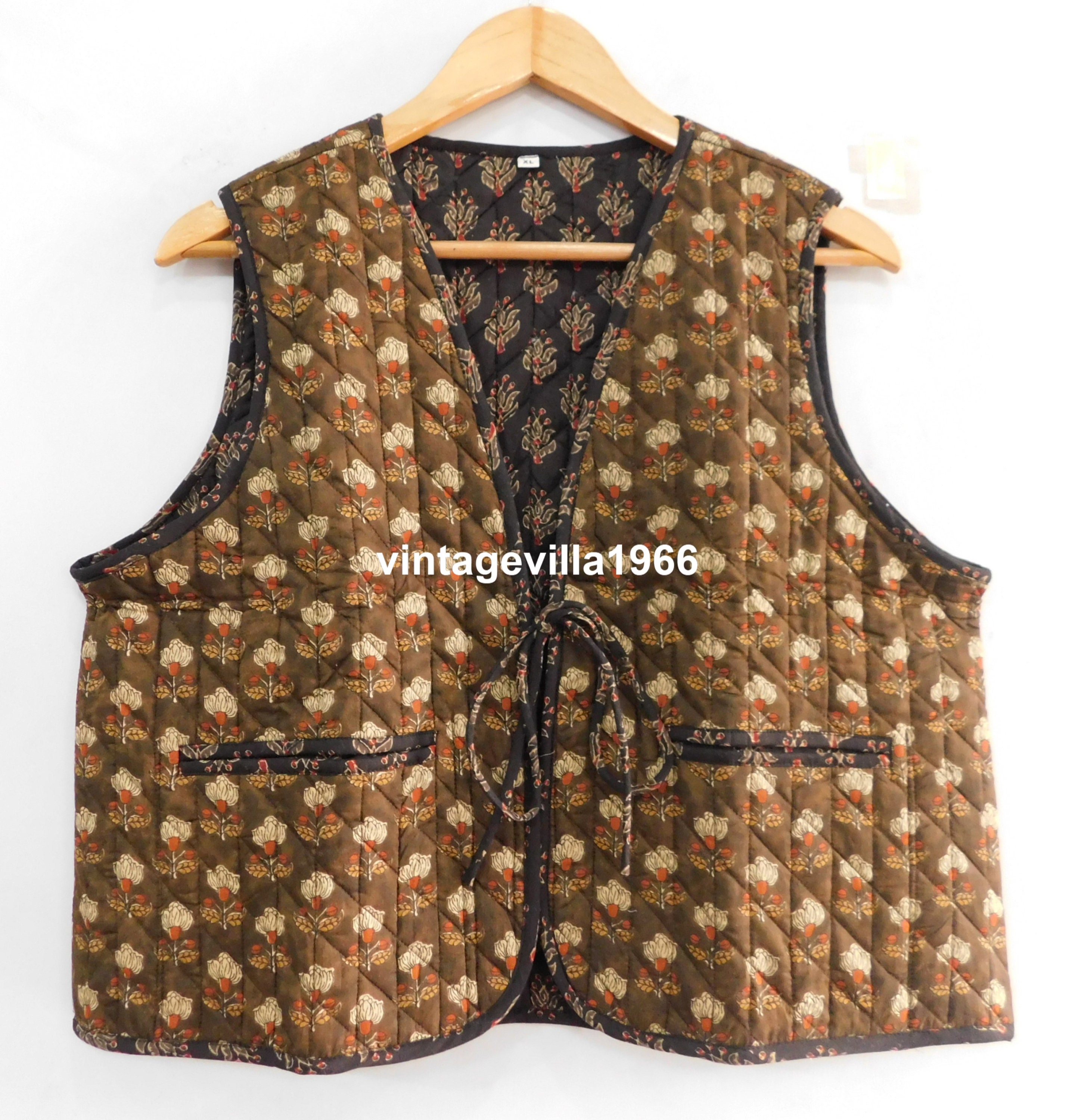 Cotton Block Print Quilted Vest: Bohemian Hippie Short Jacket