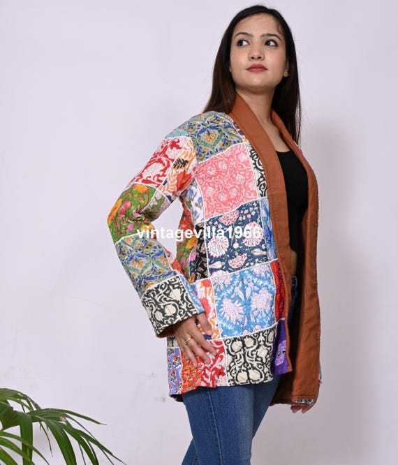 Patchwork Cotton Quilted Jacket: Block Print Bohe… - image 3