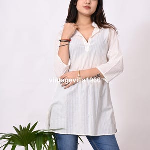 Handmade White Cotton Tunic Top: Indian Designer Blouse