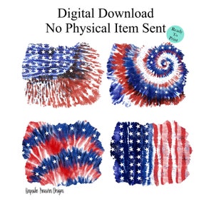 Patriotic Tie Dye Backgrounds: USA Flag Design Elements (Digital Download) image 4