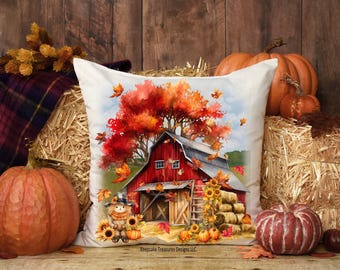 Autumn On The Farm, Country Rustic Red Barn, Sublimation Design, PNG Printable, Digital Download