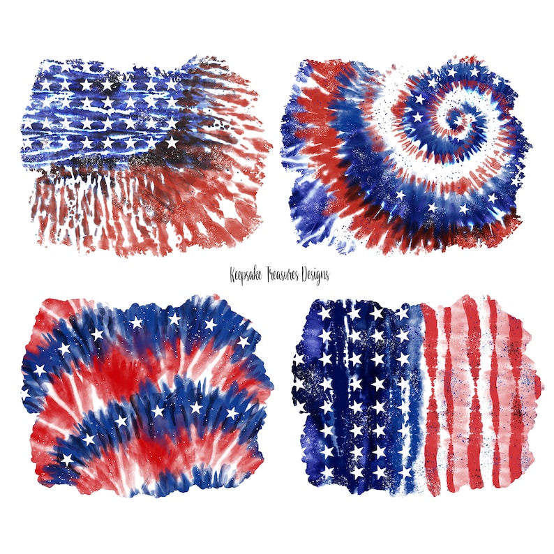 Patriotic Tie Dye Backgrounds: USA Flag Design Elements (Digital Download) image 1