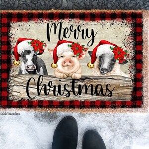 Buon Natale, Animali da fattoria, Mucca, Maiale, Pecora, Design a sublimazione, Cappello da Babbo Natale, Pigne, Download digitale, PNG, Natale, ClipArt