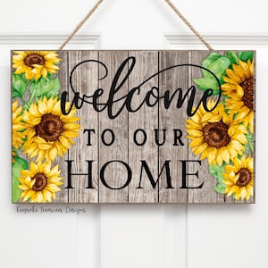 Autumn, Welcome To Our Home, Sunflower and Wooden Background, Sublimation Png Design, Digital Download, Png Printable