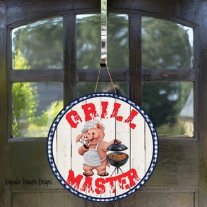Grill Master, barbacoa de verano, cerdo, plantilla de colgador de puerta, diseño de sublimación, descarga digital, PNG, Clip Art, cartel de corona, decoración de patio