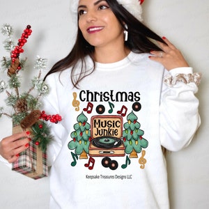 Arquivos PNG de Natal retrô, viciado em música de Natal, moletom de Natal bacana, design de sublimação desenhado à mão, download digital