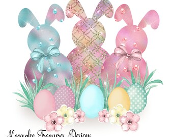 Vrolijk Pasen, konijntjes, pastelkleuren, paaseieren, sublimatie ontwerp, digitale download, clip art, afdrukbare PNG,