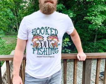 Disegno a sublimazione Hooked On Fishing: PNG per la festa del papà (download digitale)