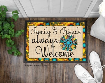 Sunflower Turquoise Welcome Doormat Design (Digital Download)