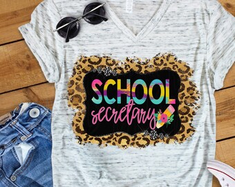 Segretaria scolastica, stampa leopardata, ritorno a scuola, design a sublimazione, PNG, download immediato, magliette scolastiche, tazza, borsa tote, PNG stampabile