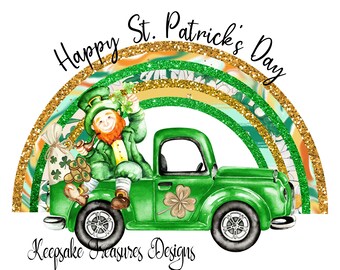 Happy St. Patrick's Day, Rainbow, Vintage Truck, Sublimation Design, PNG, Leprechaun, Digital Download, Shamrock, Clip Art
