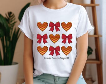 Softball Hearts & Bows PNG: Red Yellow Design (Digital Download)