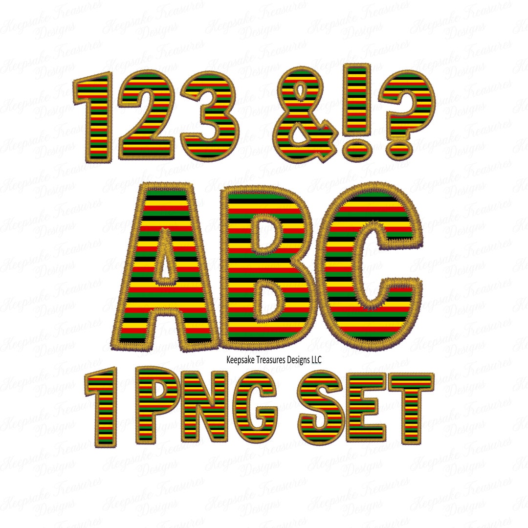 Stripes Alpha Pattern Faux Embroidery Stripe Alphabet and Numbers, Gold Border With Stripe ...