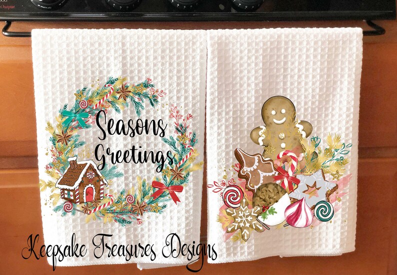 Seasons Greetings Tea Towel Set Sublimation Design Etsy